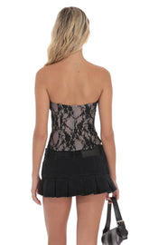 Strapless Lace Corset Top in Black and Pink